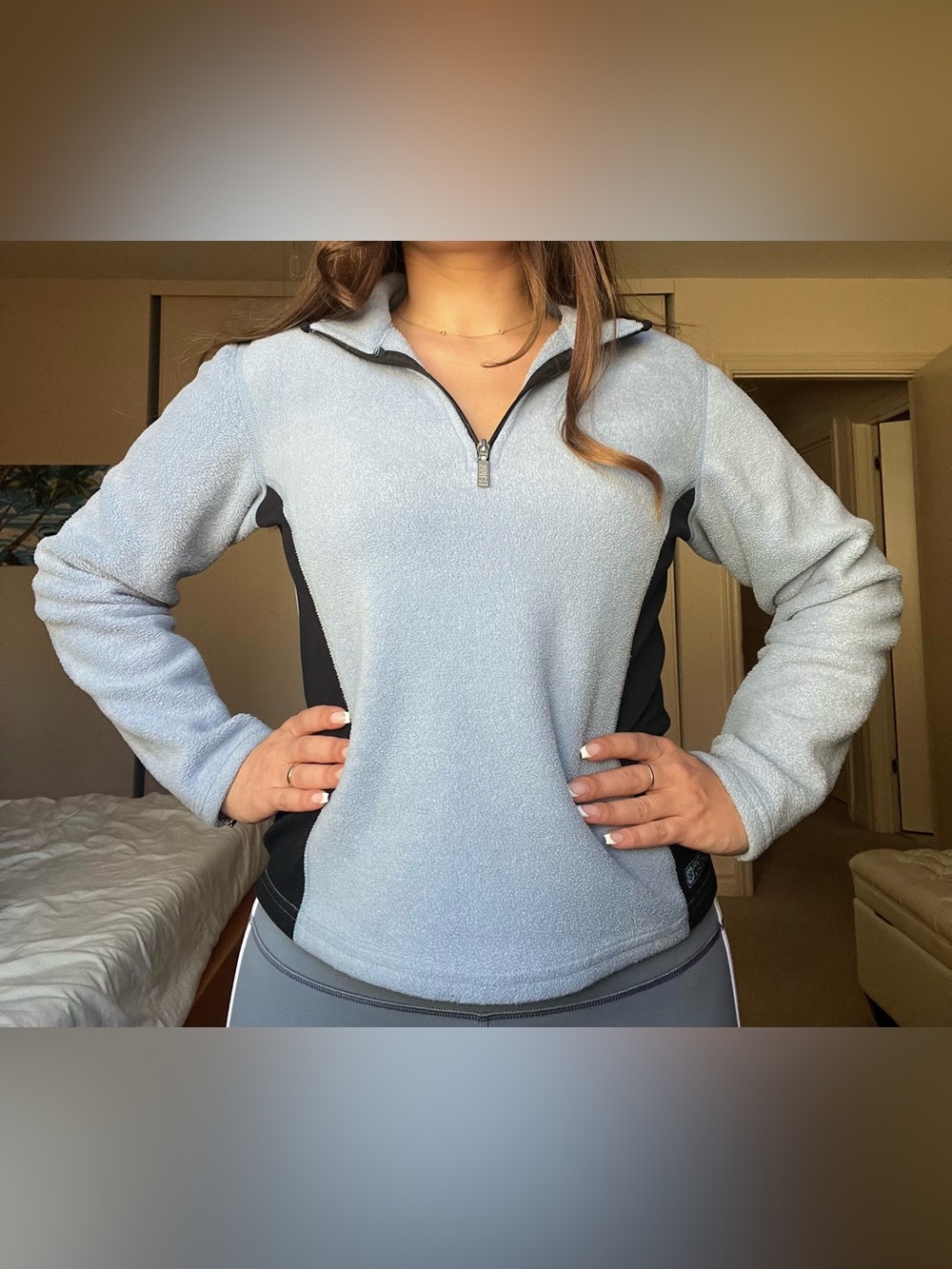 Roots Light Blue Half-Zip Fleece with Black Side Panels